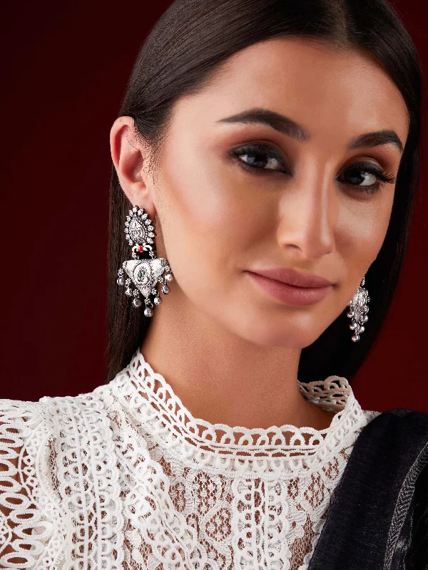 Shop Fine Jewelry With Amazing Deals Rubans Silver Oxidised Drop Earrings With Stones And Silver Beads Shop Fine Jewelry With Amazing Deals Rubans Silver Oxidised Drop Earrings With Stones And Silver Beads