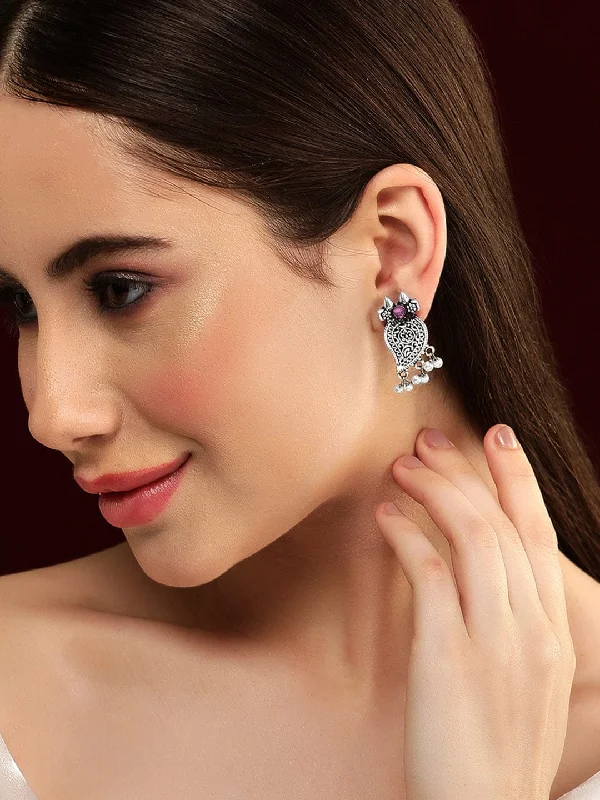 Make Your Outfit Shine With Discounted Jewelry Rubans Silver Oxidized Plated Mango Motif Pink Stone Studded Stud Earring Make Your Outfit Shine With Discounted Jewelry Rubans Silver Oxidized Plated Mango Motif Pink Stone Studded Stud Earring