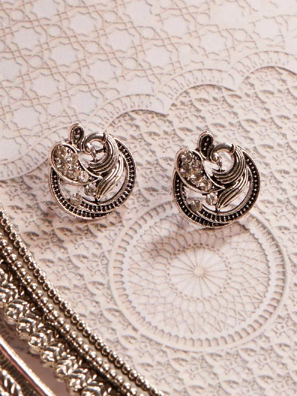 High-End Sparkle, Low-End Prices – Shop Now Rubans Silver-Plated American Diamond Studded Peacock Shaped Studs Earrings High-End Sparkle, Low-End Prices – Shop Now Rubans Silver-Plated American Diamond Studded Peacock Shaped Studs Earrings