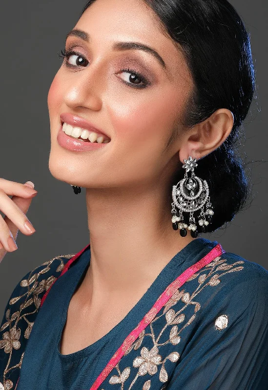 Best-Selling Jewelry Styles Now At Exclusive Discounts Rubans Silver-Plated Black Circular Chandbali Earrings Best-Selling Jewelry Styles Now At Exclusive Discounts Rubans Silver-Plated Black Circular Chandbali Earrings