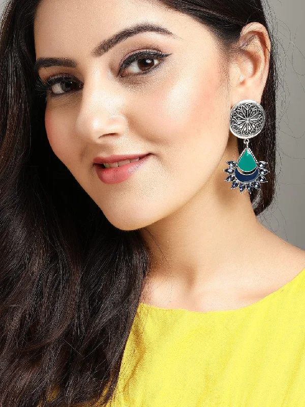 Dainty And Elegant Jewelry Now At Reduced Prices Rubans Silver-Plated Green Geometric Drop Earrings Dainty And Elegant Jewelry Now At Reduced Prices Rubans Silver-Plated Green Geometric Drop Earrings