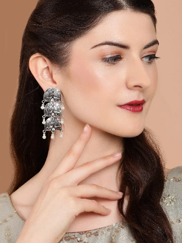 Timeless Elegance Now At Special Discounts Rubans Silver-Plated Peacock Shaped Drop Earrings