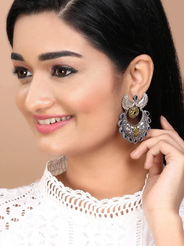 Shop High-Quality Jewelry At Jaw-Dropping Discounts Rubans Silver-Toned Peacock Shaped Chandbalis Shop High-Quality Jewelry At Jaw-Dropping Discounts Rubans Silver-Toned Peacock Shaped Chandbalis