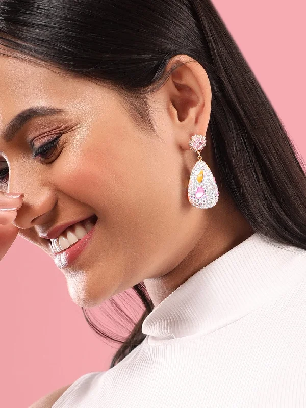 Trendy Minimalist Jewelry For Everyday Wear Rubans Voguish Multicolour Crystal Pave Studded Drop Earrings Trendy Minimalist Jewelry For Everyday Wear Rubans Voguish Multicolour Crystal Pave Studded Drop Earrings