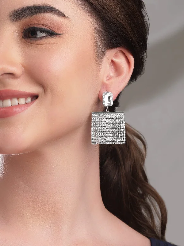 Dazzle In Elegance With Our Biggest Jewelry Sale Rubans Voguish Silver Tone Zircon Drop Earrings Dazzle In Elegance With Our Biggest Jewelry Sale Rubans Voguish Silver Tone Zircon Drop Earrings