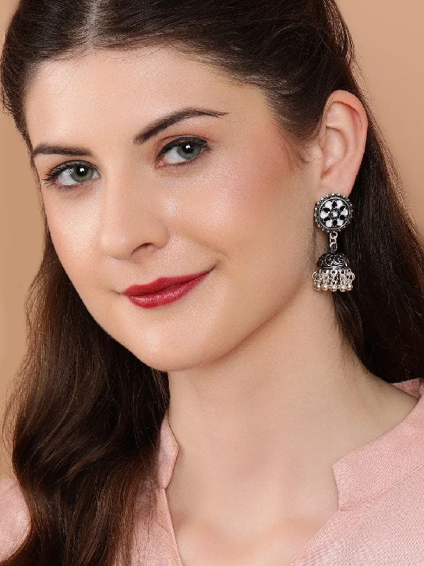 Breathtaking Jewelry At Limited-Time Savings Rubans White Silver-Plated Oxidised Handcrafted Dome Shaped Jhumkas Breathtaking Jewelry At Limited-Time Savings Rubans White Silver-Plated Oxidised Handcrafted Dome Shaped Jhumkas