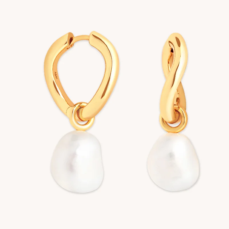 Luxury Handcrafted Jewelry For Elegant Looks Serenity Pearl Charm Hoops in Gold