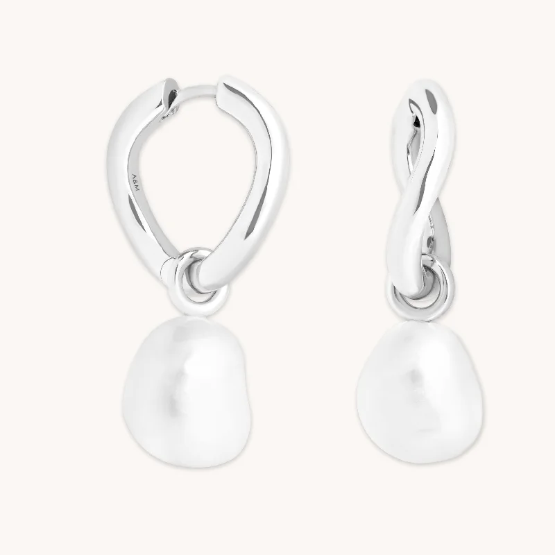 Fashion-Forward Jewelry At Incredible Prices Serenity Pearl Charm Hoops in Silver