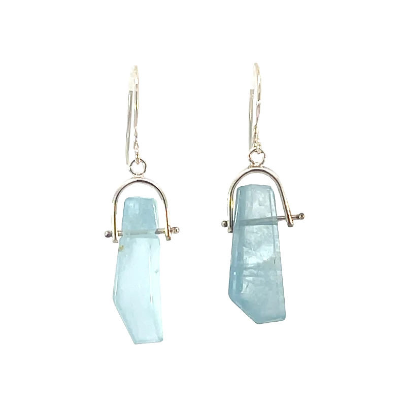 Chic, Trendy, And Affordable Jewelry Sale Silver Aquamarine Swinger Stone Earrings