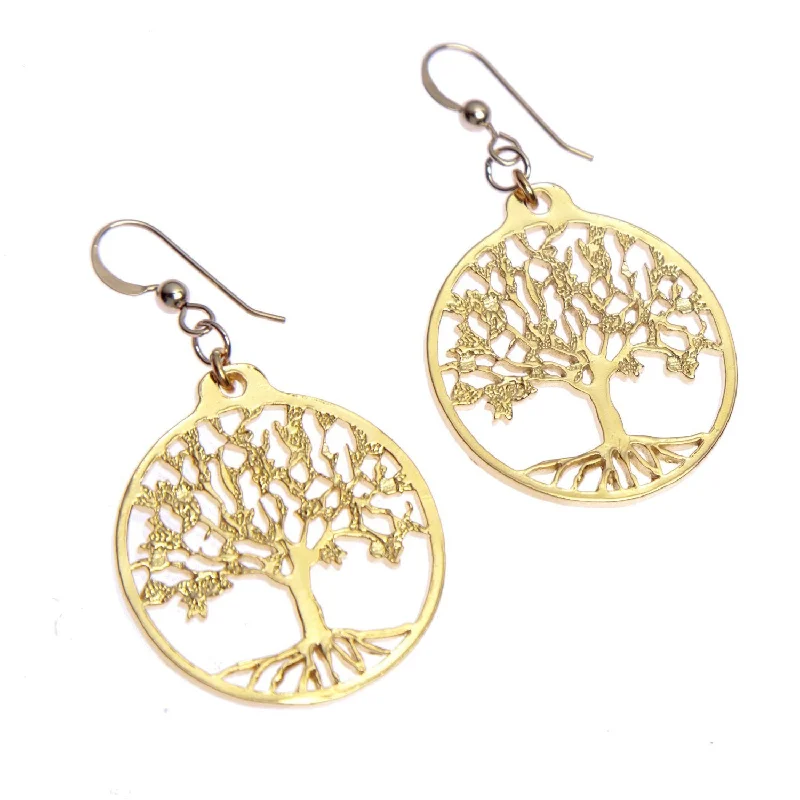 Premium Jewelry At Promotional Prices – Shine Today Tree of Life Small Gold Dipped Earrings on French Hooks