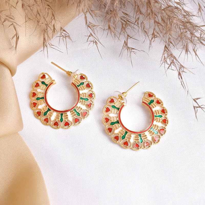 Luxury Handcrafted Jewelry For Elegant Looks Teejh Aamani Red & Green Earrings