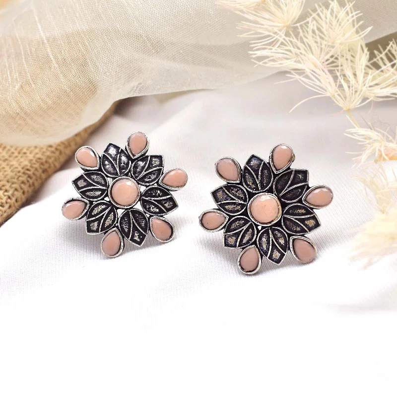 Affordable Glamour – Must-Have Jewelry At Special Rates Teejh Aashini Salmon Pink Stone Silver Oxidised Earring Affordable Glamour – Must-Have Jewelry At Special Rates Teejh Aashini Salmon Pink Stone Silver Oxidised Earring