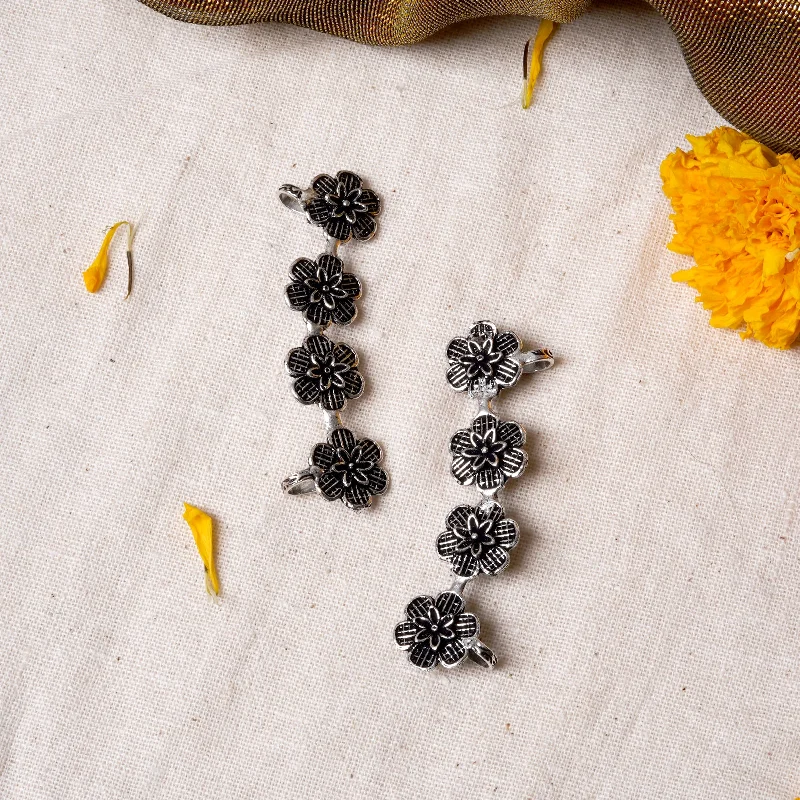 Buy More, Save More On Stunning Jewelry Designs Teejh Dipanshu Silver Oxidised Floral Earcuffs
