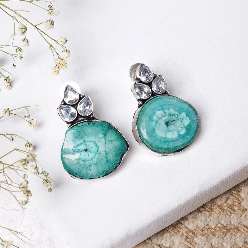 Limited-Time Jewelry Sale – Don't Miss These Deals Teejh Harika Sea Blue Silver Oxidised Earring