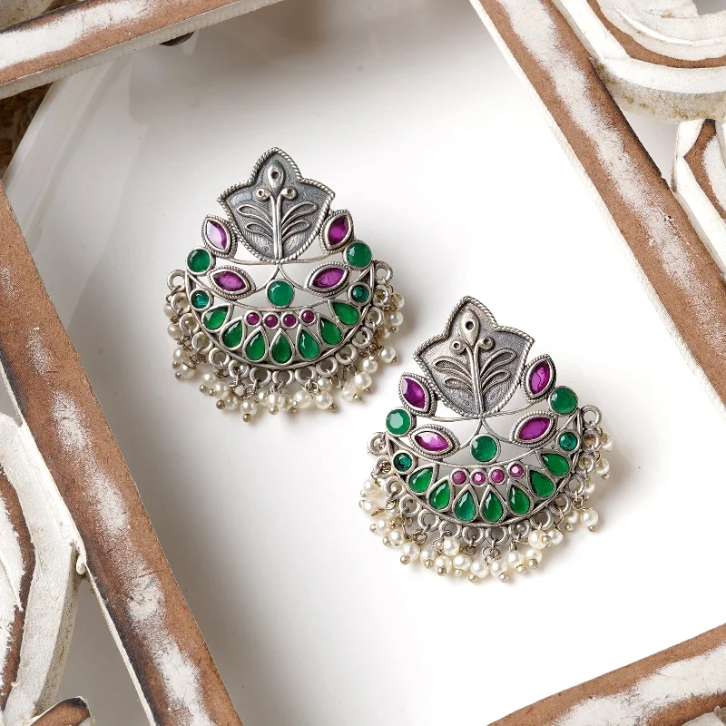 Jewelry Deals That Outshine The Rest Teejh Nimrat Green & Maroon Stone Silver Oxidised Earrings Jewelry Deals That Outshine The Rest Teejh Nimrat Green & Maroon Stone Silver Oxidised Earrings