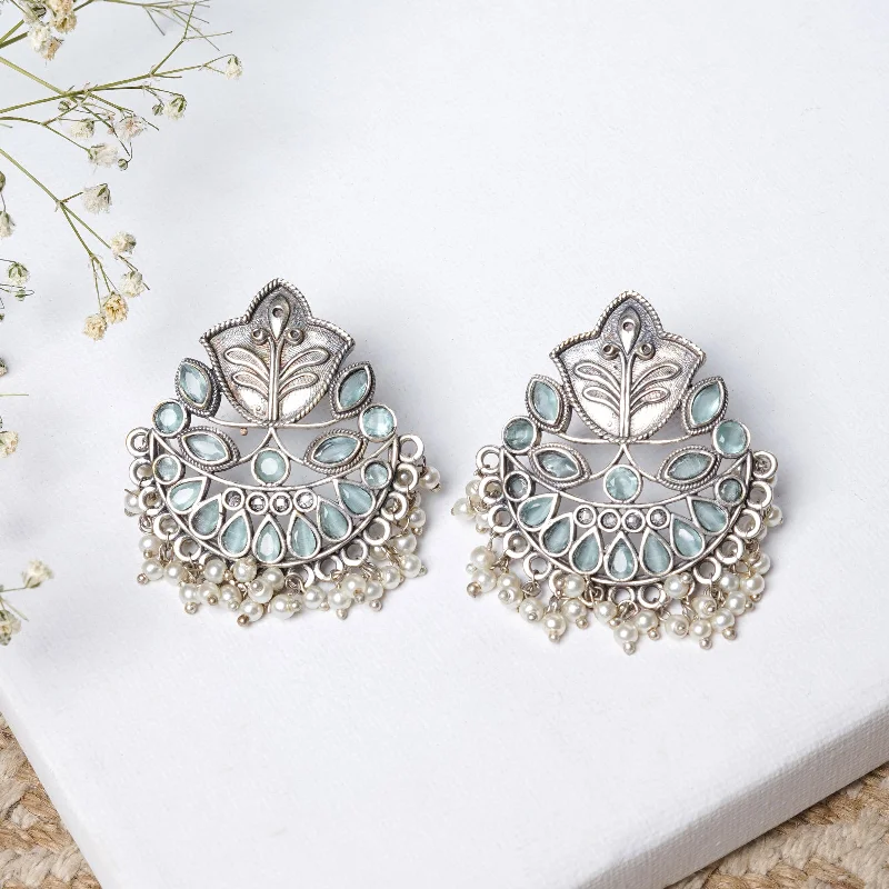 Final Call For Exquisite Jewelry At Reduced Rates Teejh Nimrat Light Green Stone Silver Oxidised Earrings Final Call For Exquisite Jewelry At Reduced Rates Teejh Nimrat Light Green Stone Silver Oxidised Earrings