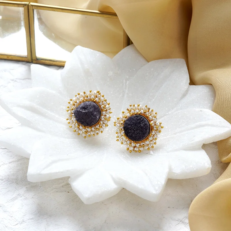 Get Your Favorite Jewelry At The Best Price Teejh Roop Black Druzy Stone Earring