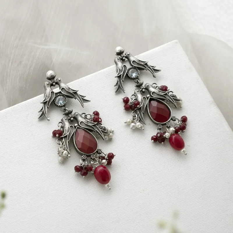 Shop Fine Jewelry With Exclusive Savings Teejh Shyala Red and Silver Oxidised Earring Shop Fine Jewelry With Exclusive Savings Teejh Shyala Red and Silver Oxidised Earring
