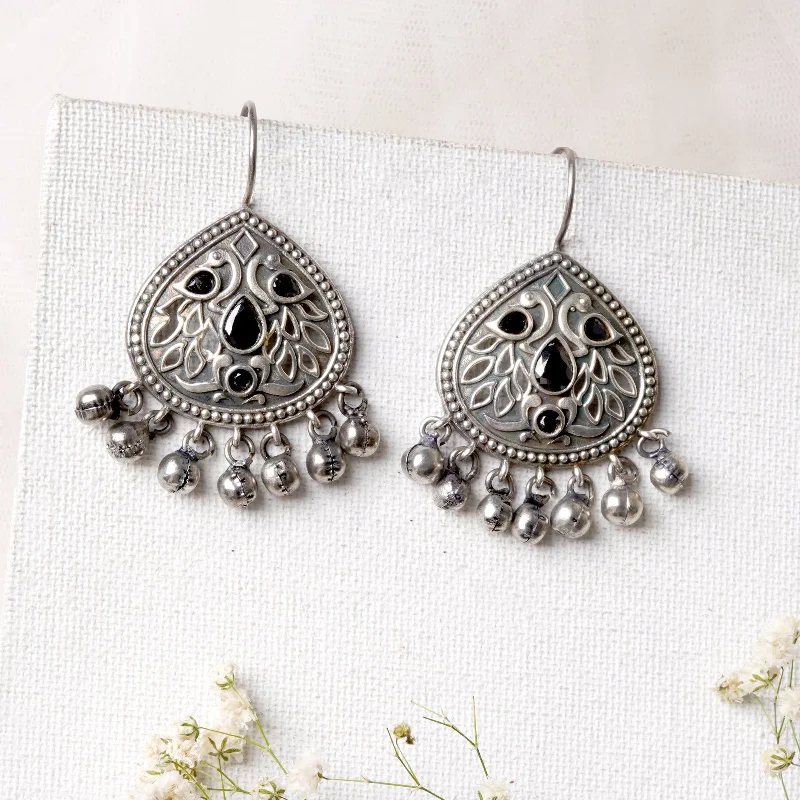 Dainty Floral Jewelry For Feminine Elegance Teejh Vanya Silver Oxidised Black Earrings Dainty Floral Jewelry For Feminine Elegance Teejh Vanya Silver Oxidised Black Earrings