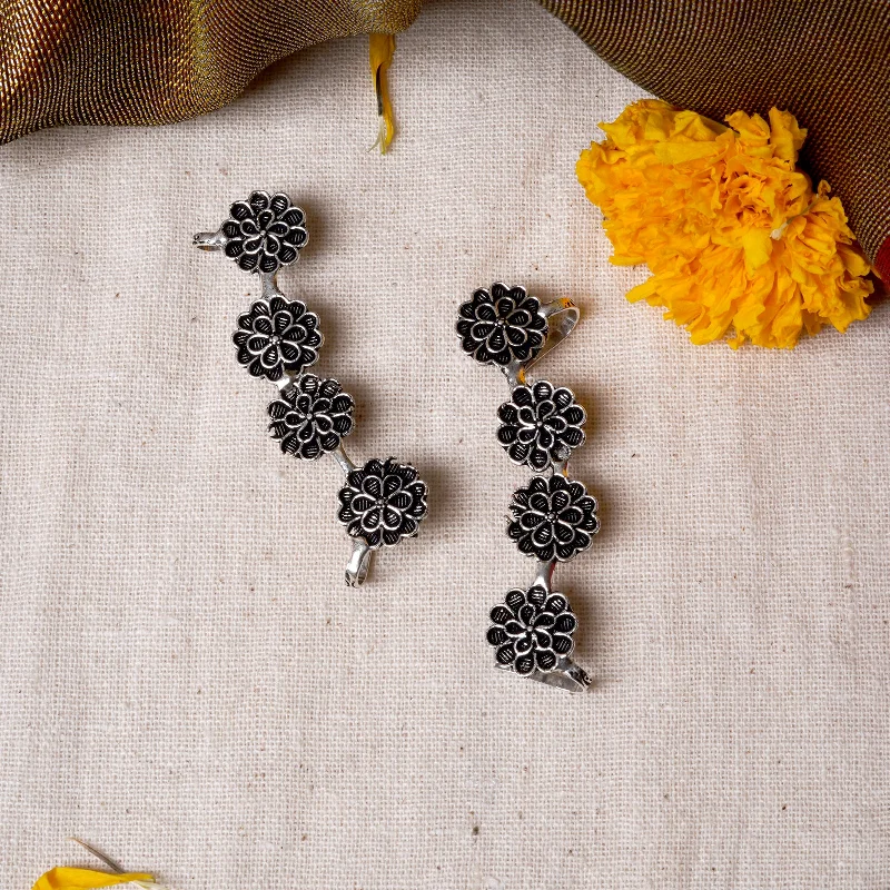 Elegant Jewelry Styles At Budget-Friendly Prices Teejh Vedika Silver Oxidised Floral Earcuffs