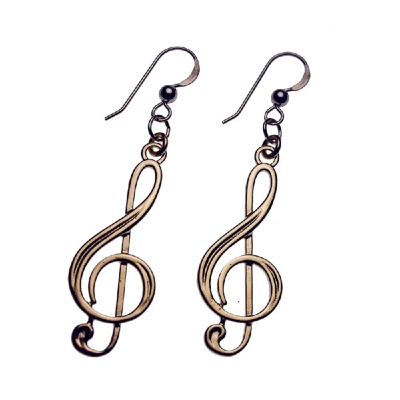 Unique Jewelry Designs Now At Discounted Rates Treble Clef Peace Bronze Earrings on French Hooks