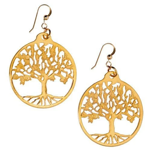 Handmade Pearl Jewelry For Timeless Elegance Tree of Life Gold-dipped Earrings on French Hooks