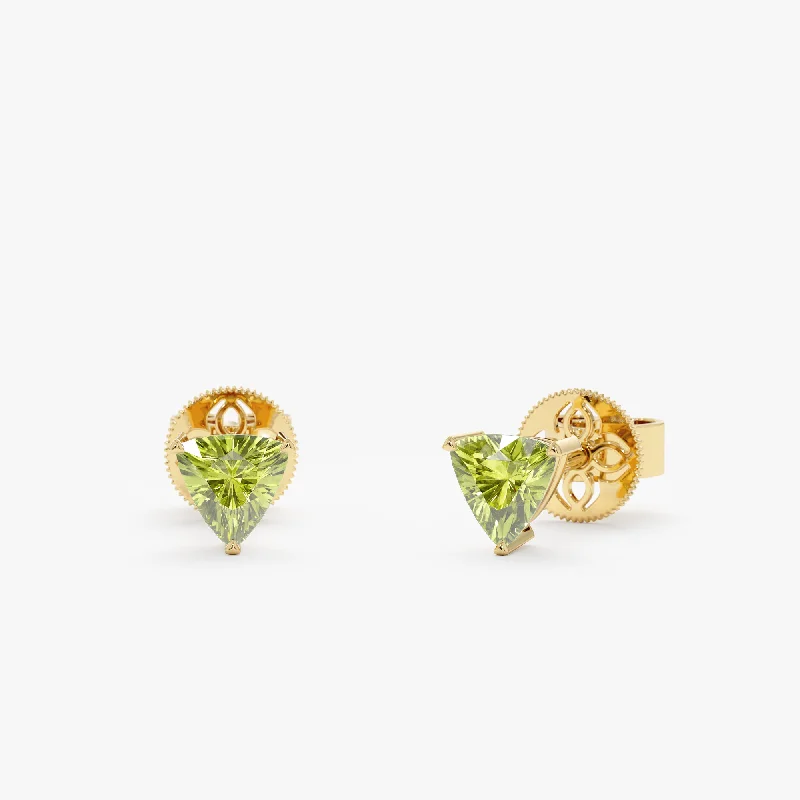Chic, Trendy, And Affordable Jewelry Sale Trillion Cut Peridot Stud Earrings, Vada Chic, Trendy, And Affordable Jewelry Sale Trillion Cut Peridot Stud Earrings, Vada