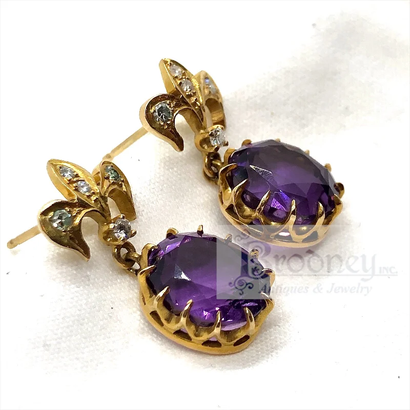 Jewelry Clearance Sale – Final Reductions Victorian 14Kt Gold Amethyst and Diamond Earrings