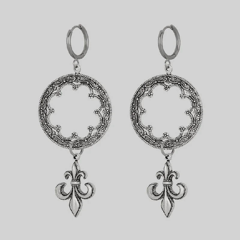 Trendy And Classic Jewelry Now At Reduced Prices VOW. Gothic Fleur de Lis Hoop Earrings - Silver