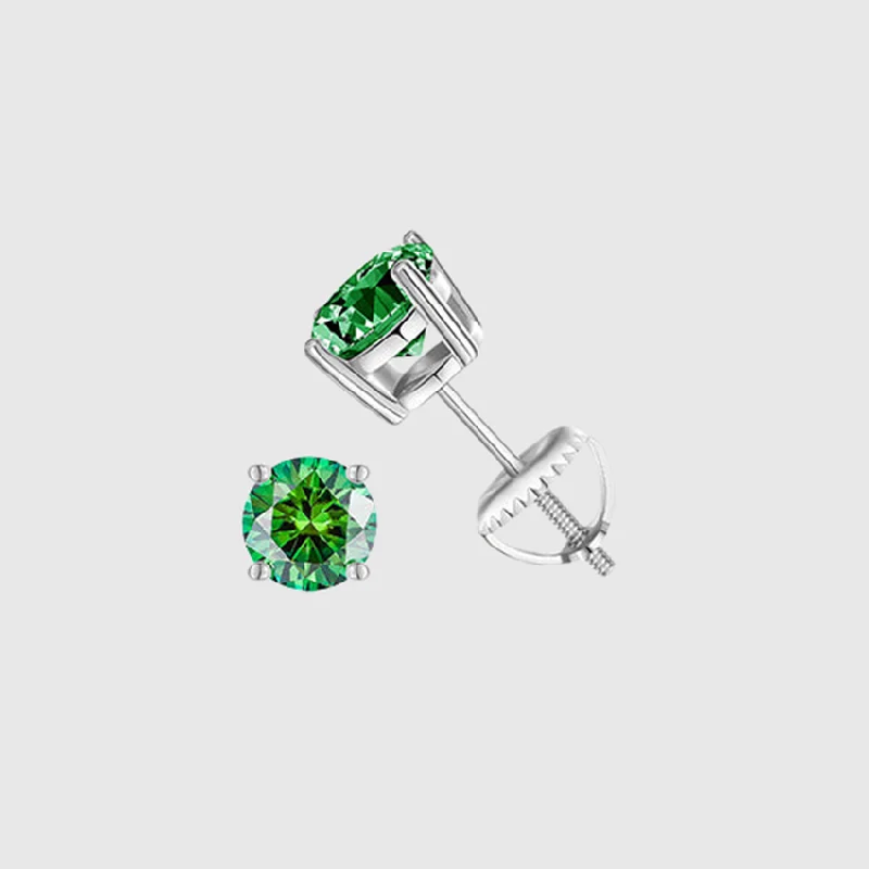 Best Jewelry Sale Prices – Limited-Time Offer GREEN VVS ROUND 1CT EARRINGS   - White Gold Vermeil