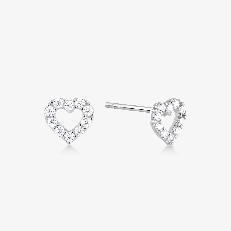 Classic And Modern Jewelry Styles On Sale Outline Stud Heart Earring - White Gold