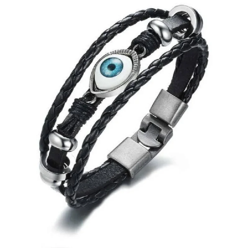 Personalized Jewelry At Special Discount Rates Asmitta Evil Eye Leather Braided Wrap Multi Layer Black Band Openable Bracelet for Men & Boys Personalized Jewelry At Special Discount Rates Asmitta Evil Eye Leather Braided Wrap Multi Layer Black Band Openable Bracelet for Men & Boys