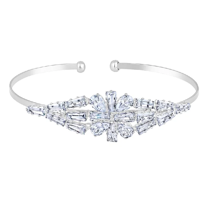 Fashion-Forward Geometric Jewelry For Contemporary Style Mahi Rhodium Plated Floral Design White Cubic Zriconia CZ Studded Adjustable Kada / Bracelet for Women (BR1101051RWhi) Fashion-Forward Geometric Jewelry For Contemporary Style Mahi Rhodium Plated Floral Design White Cubic Zriconia CZ Studded Adjustable Kada / Bracelet for Women (BR1101051RWhi)