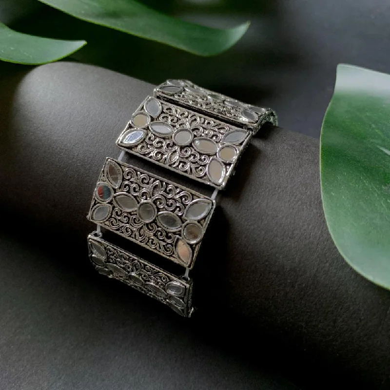 Unbeatable Offers On Luxury And Everyday Jewelry Etnico Silver Oxidised Afghani Traditional Mirror Work Stretch Bracelet For Women (ADB500OX) Unbeatable Offers On Luxury And Everyday Jewelry Etnico Silver Oxidised Afghani Traditional Mirror Work Stretch Bracelet For Women (ADB500OX)