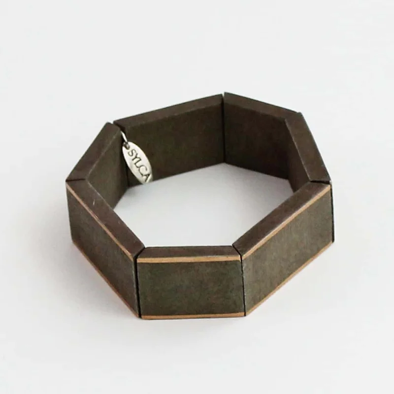 Discounted Luxury Jewelry – Shine Without The Splurge Grey Geometric Amelia Bracelet with Gold Trim Discounted Luxury Jewelry – Shine Without The Splurge Grey Geometric Amelia Bracelet with Gold Trim
