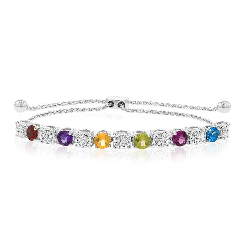 Celebrate With Sparkle – Jewelry Sale Now Live 1.86Ct Mix Color Stone(Garnet, Amethyst, Citrine, Peridot, Rhodolite, London Blue Topaz) & 49 Diamond Bracelet in Sterling Silver