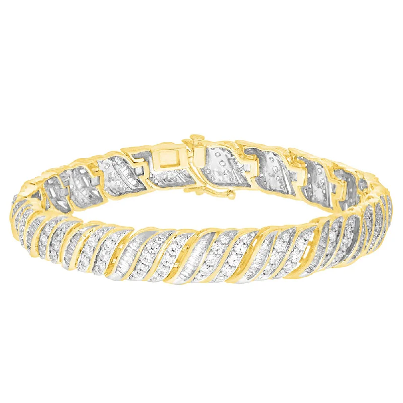 High-Quality Jewelry At A Fraction Of The Cost 9ct Yellow Gold 5 Carat Diamond  18.5cm Bracelet with Brilliants and Baguettes