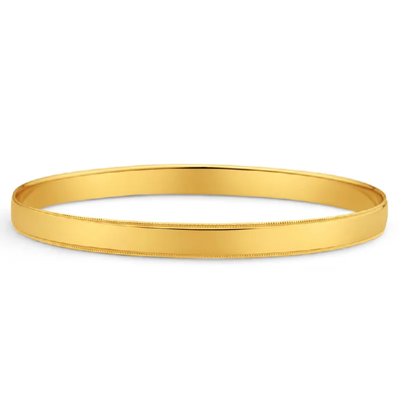 Don't Miss Our Biggest Jewelry Sale Of The Season 9ct Yellow Solid Gold  6mm x 65mm Edge Milgrain Engraved Banlge