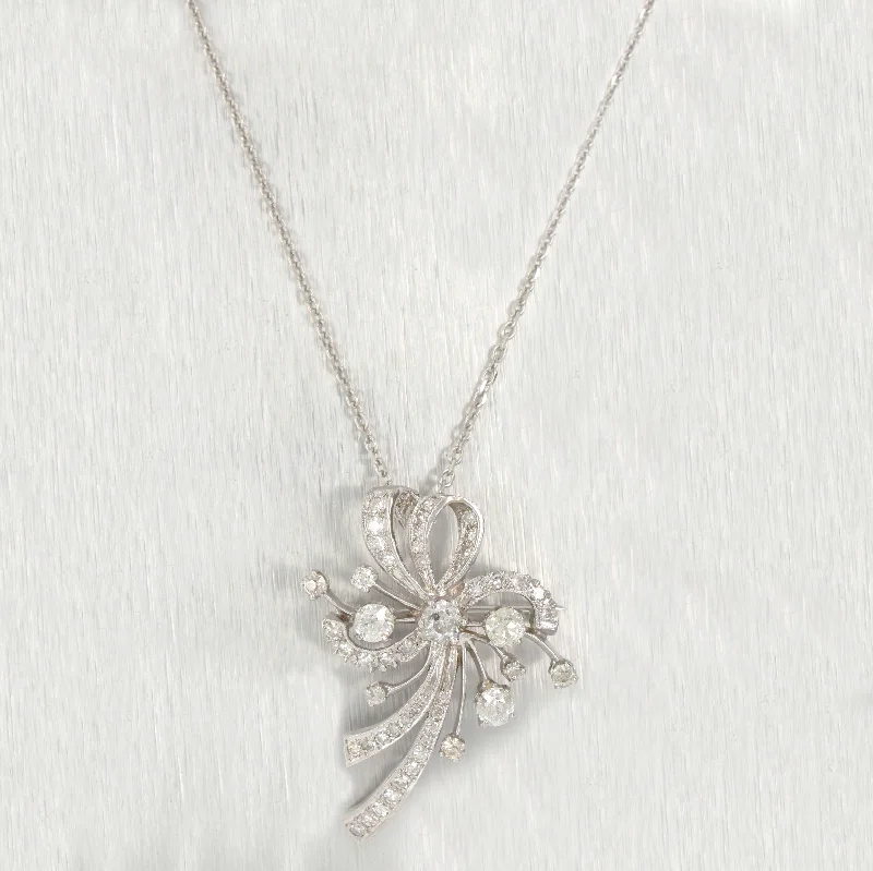 Premium Jewelry Now Available At Special Discounts Antique Art Deco 4 ctw Diamond Ribbon Brooch Pendant - 14k White Gold Necklace Premium Jewelry Now Available At Special Discounts Antique Art Deco 4 ctw Diamond Ribbon Brooch Pendant - 14k White Gold Necklace