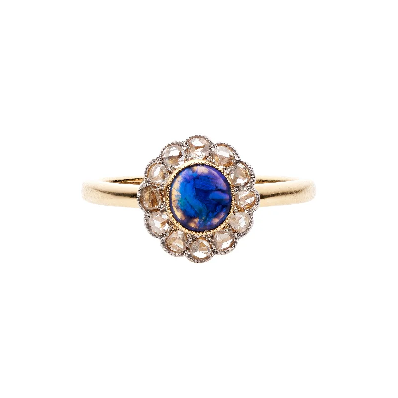 Stunning Jewelry At Even More Stunning Prices Antique Victorian 18k Black Opal & Diamond Halo Ring Stunning Jewelry At Even More Stunning Prices Antique Victorian 18k Black Opal & Diamond Halo Ring