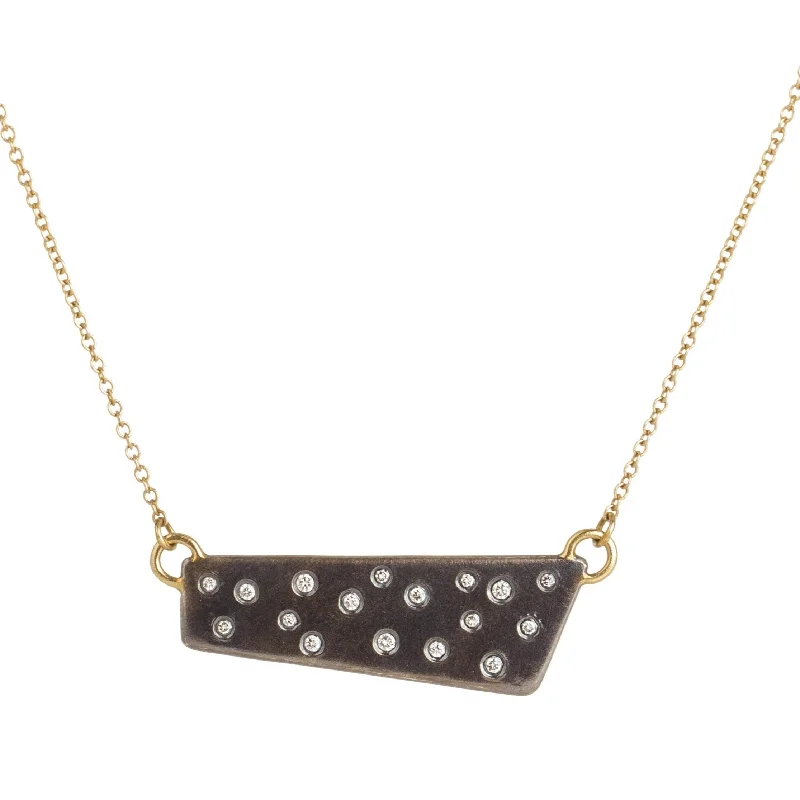 Buy More, Save More On Stunning Jewelry Pieces Black + Gold Scattered Diamond Necklace - 18ky, Oxidized Silver + VS Diamonds Buy More, Save More On Stunning Jewelry Pieces Black + Gold Scattered Diamond Necklace - 18ky, Oxidized Silver + VS Diamonds