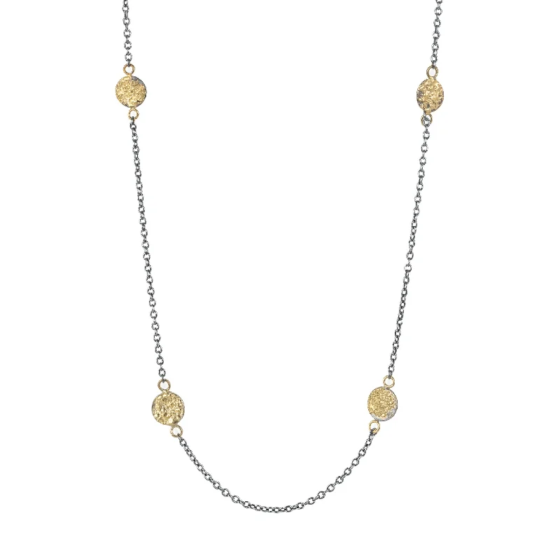 Romantic Heart-Shaped Jewelry For Special Gifts Dusted Black + Gold Sunshine Station Necklace - 22k Gold Dust, 18k Gold + Oxidized Silver Romantic Heart-Shaped Jewelry For Special Gifts Dusted Black + Gold Sunshine Station Necklace - 22k Gold Dust, 18k Gold + Oxidized Silver