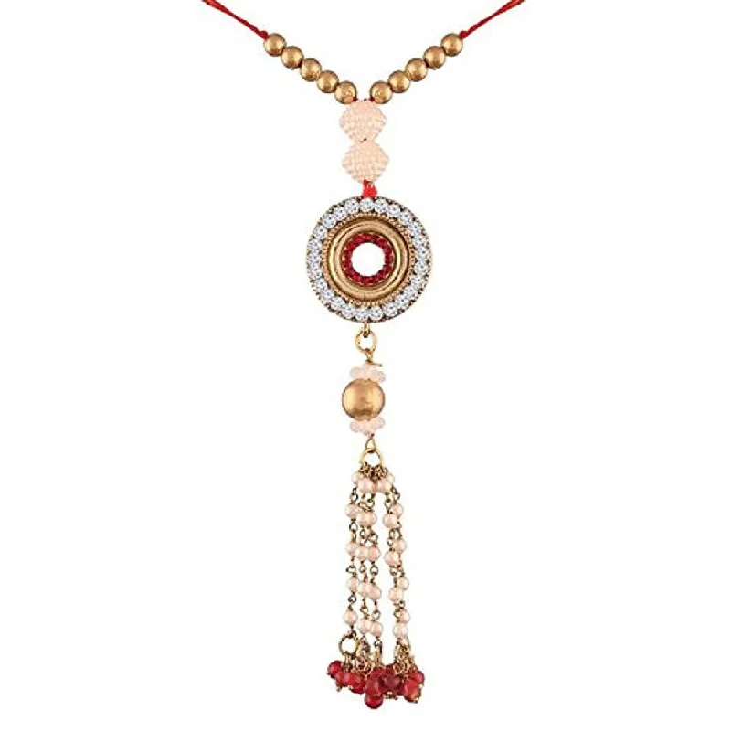 Don't Miss Out On Jaw-Dropping Jewelry Discounts Etnico Gold Plated Pearl and Stone Studded Lumba Rakhi For Bhabhi (R615-L)