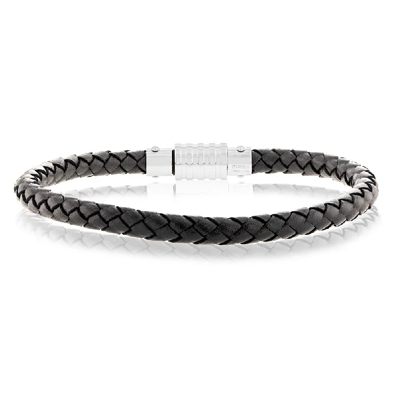 Exclusive Jewelry Markdowns – Limited-Time Offer Forte Stainless Steel Black Leather 21.5cm Bracelet