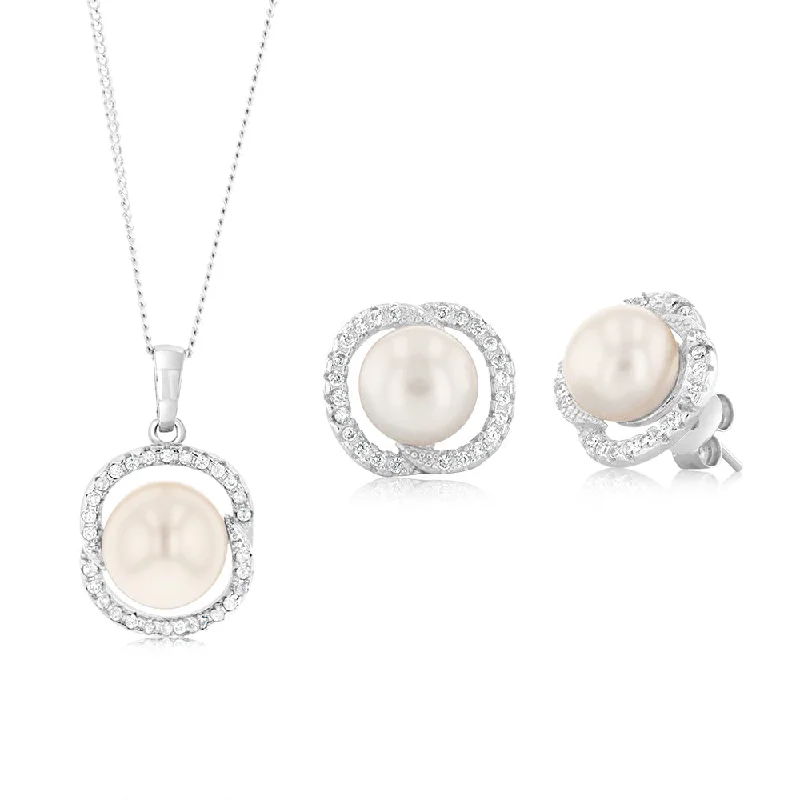 Shop High-Quality Jewelry At Jaw-Dropping Discounts Freshwater Pearl and Zirconia Earrings and Pendant Gift Boxed Set.