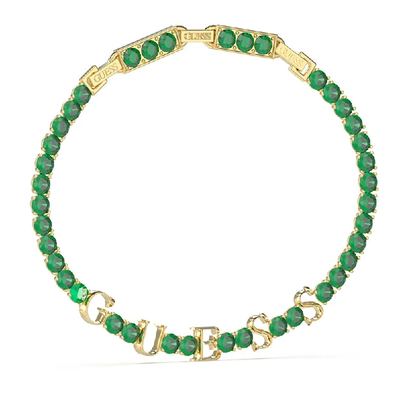 Luxury Jewelry Now At Special Promotional Rates Guess Gold-Plated Stainless-Steel Green Tennis Bracelet