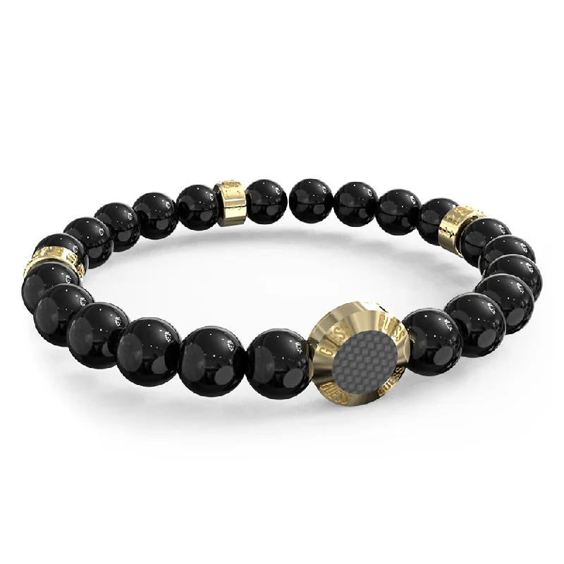 Fine Jewelry, Limited-Time Offers Available Guess Men's Jewellery Gold-Plated Stainless-Steel Carbon Fiber Beads Bracelet