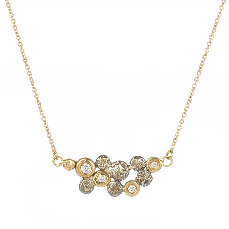 Limited Stock On Premium Jewelry At Low Prices In Bloom Necklace - 22k Gold dust, 18k/14k Gold, Oxidized Silver + Reclaimed Diamonds Limited Stock On Premium Jewelry At Low Prices In Bloom Necklace - 22k Gold dust, 18k/14k Gold, Oxidized Silver + Reclaimed Diamonds