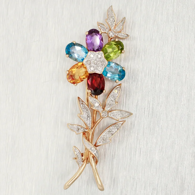 Unbeatable Offers On Luxury And Everyday Jewelry JCR Rinker Flower Brooch Pin - Multi Gemstone & Diamonds - 14k Yellow Gold Unbeatable Offers On Luxury And Everyday Jewelry JCR Rinker Flower Brooch Pin - Multi Gemstone & Diamonds - 14k Yellow Gold