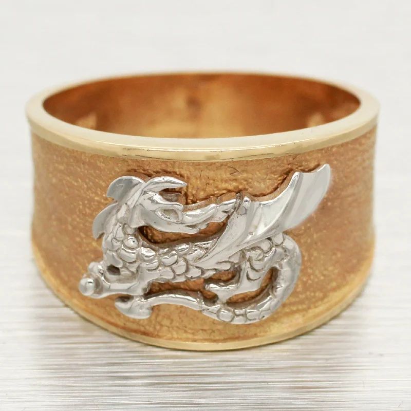Luxury Handcrafted Jewelry For Elegant Looks Joel McFadden Gold Dragon Ring - 14k Yellow & White Gold Band - Size 9 Luxury Handcrafted Jewelry For Elegant Looks Joel McFadden Gold Dragon Ring - 14k Yellow & White Gold Band - Size 9